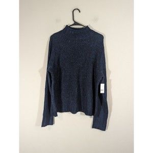 NWT Dip Teal Long‎ Sleeve Distressed Mock Neck Sweater Women Size XL
